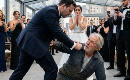 He poured red wine on the old glass installer’s bleeding hands at his own Fifth Avenue wedding and called him disposable labor. But when the man pulled a small black device from his jacket and said two words, the whole room went silent. What happened next left the groom’s empire in ruins.