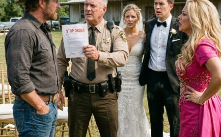 A Wyoming sheriff interrupted a $12M wedding and told the senator’s daughter, “This ceremony cannot proceed here today.” The bride’s mother had just slapped a cease-and-desist against my chest. What the sheriff said next about the land I bought made two hundred guests gasp — and one woman in a blue dress finally stopped smiling.