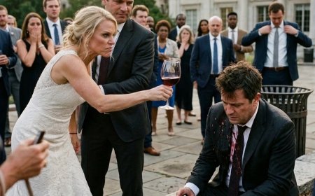 She poured red wine on her ex-husband at her wedding and slapped him twice — in front of the governor’s family. The crowd laughed while he sat beside three trash cans. What happened when the black SUV pulled through the security gate left every guest completely silent.