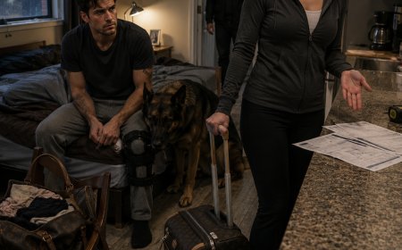 She told me my military pension wasn't enough and rolled her monogrammed suitcase out the door. Six months later, my retired K9 inherited a $300 million estate.